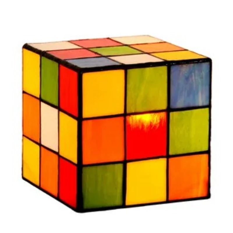 

Square night light bedroom bedside table lamp stained glass table lamp