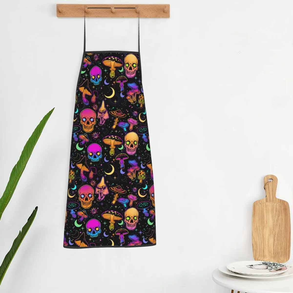 Glowing Mushroom Skull Skeleton Print Aprons Chef Cooking Baking Tablier Bib Kitchen Cleaning Pinafore for Women Men Gardening