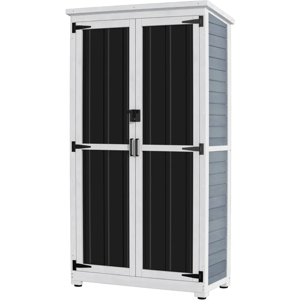 Outdoor Storage Cabinet Wood & Metal Garden Shed with Waterproof Roof and Sturdy Lockable Doors