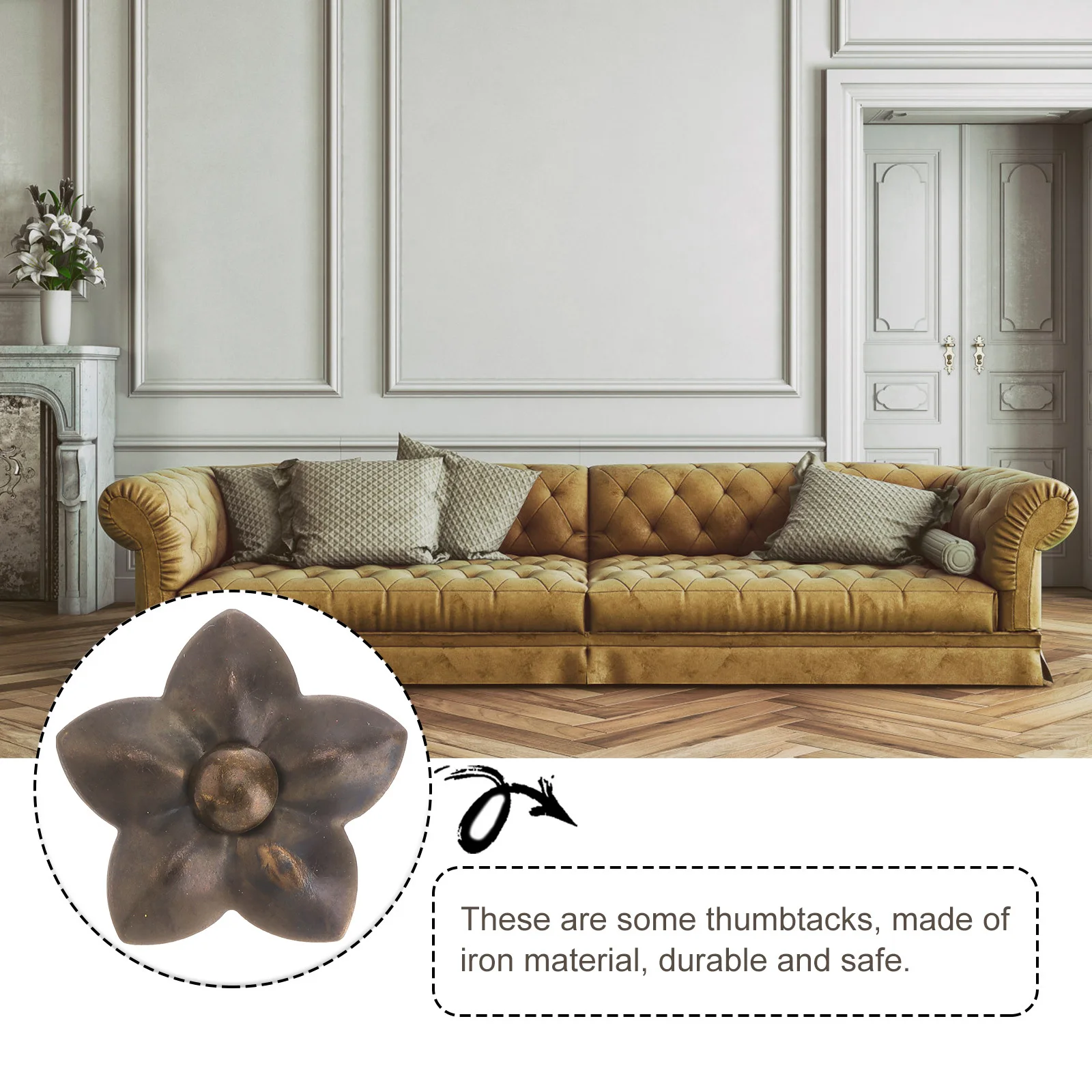 

60Pcs Plum Blossom Upholstery Tacks Vintage Iron Furniture Patch Nails Sofa Nail Patch Decor Creative Retro Furniture Accessory