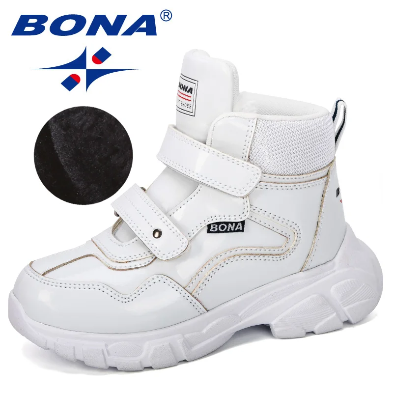 

BONA 2022 New DEsigner Platform Shoes Children Ankle Boots Height Increasing Patent Leather Boots Kids Thick Sole Hook & Loop