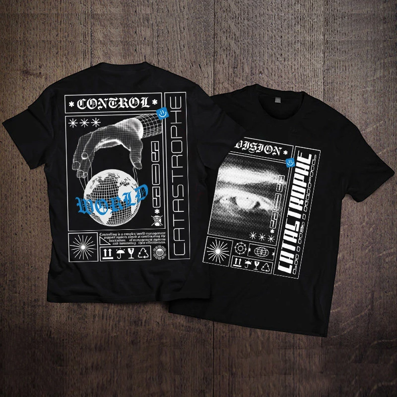 2026 Functional Steam Future Cyberpunk Tech-savvy Printed Short-sleeved American Retro Streetwear Brand High Street