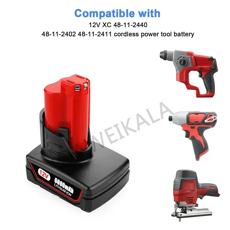 

3800 12V 6Ah Li-ion Battery for Milwaukee 12V Tools M12 12V M12B6 XC 6.0Ah Cordless Drill Lithium-Ion Batteries 48-11-2402