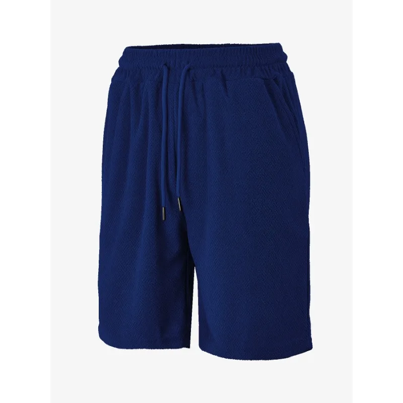Men's Solid Color Terry Towel Jacquard Casual Elastic Waist Shorts