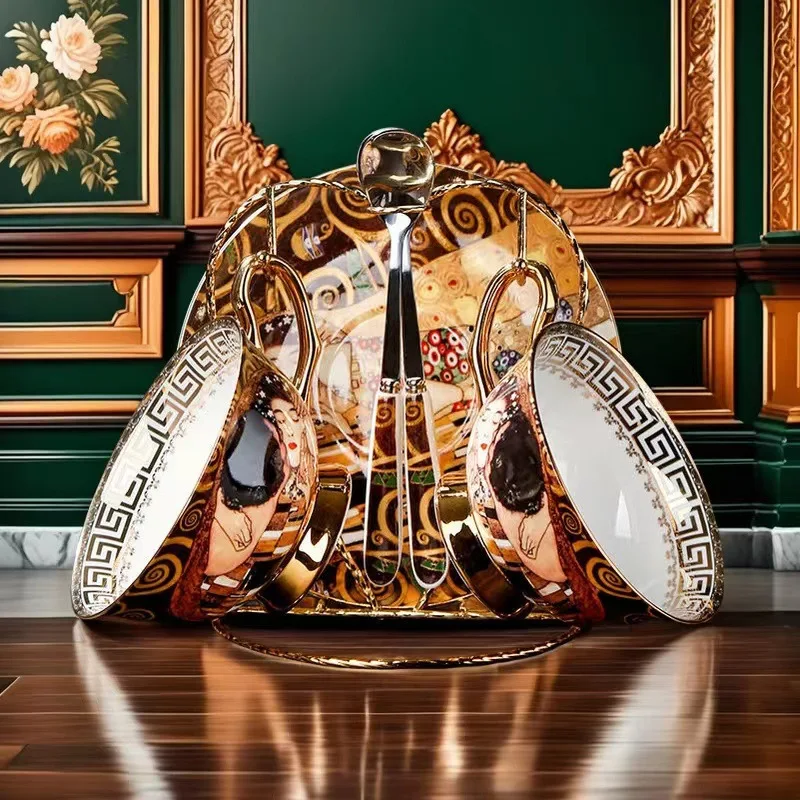 

Luxury Bone China Coffee Set Ceramic Tea Cup and Saucer Set of 2 with 1Gold Rack Porcelain Coffee Cups Teacups Afternoon Teatime