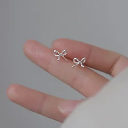 1Pair Silver Sweet Cute Bow Stud Earrings for Women Silver Color Simple Minimalist Ear Piercing Jewelry Gift