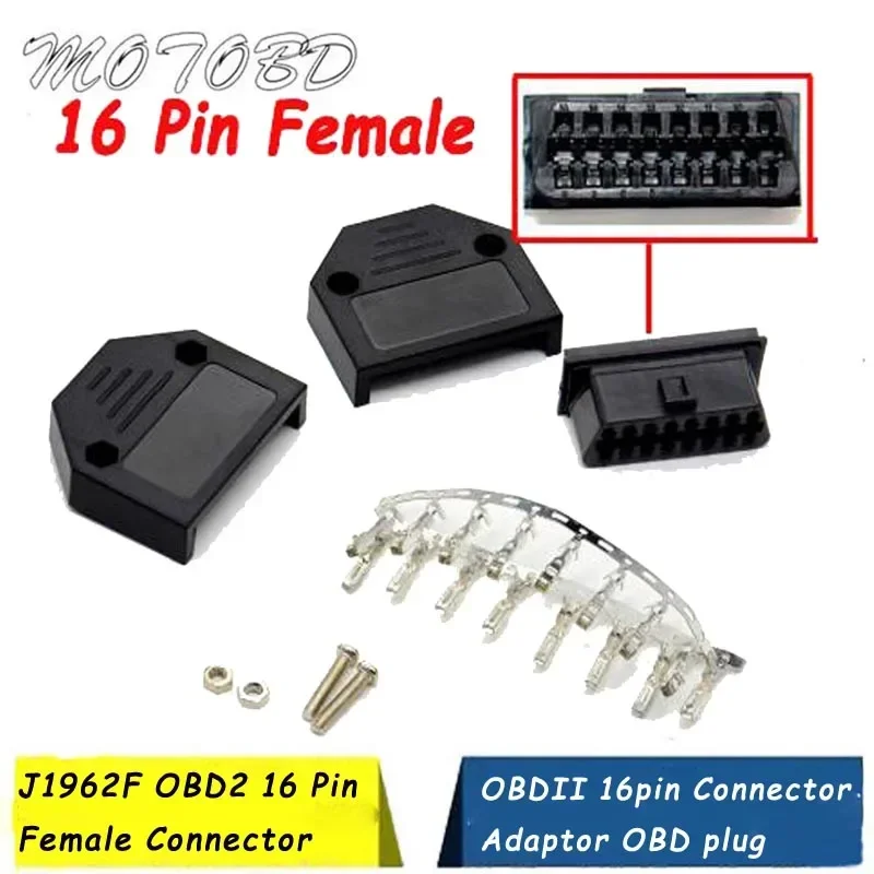 Car Diagnostic Tool J1962F OBD2 16 Pin Female Connector OBDII 16pin Connector Adaptor OBD Plug + Case + Screw