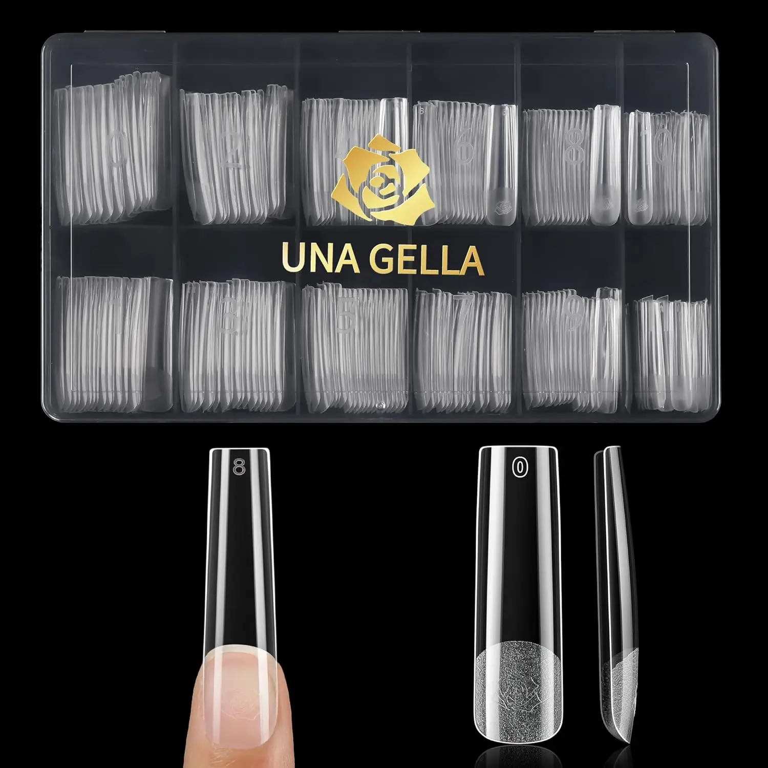 

Extra Long Tapered Square Nail Tips, Pre-buffed 240Pcs, No C Curve, Full Cover, 12 Sizes for Home DIY Salon