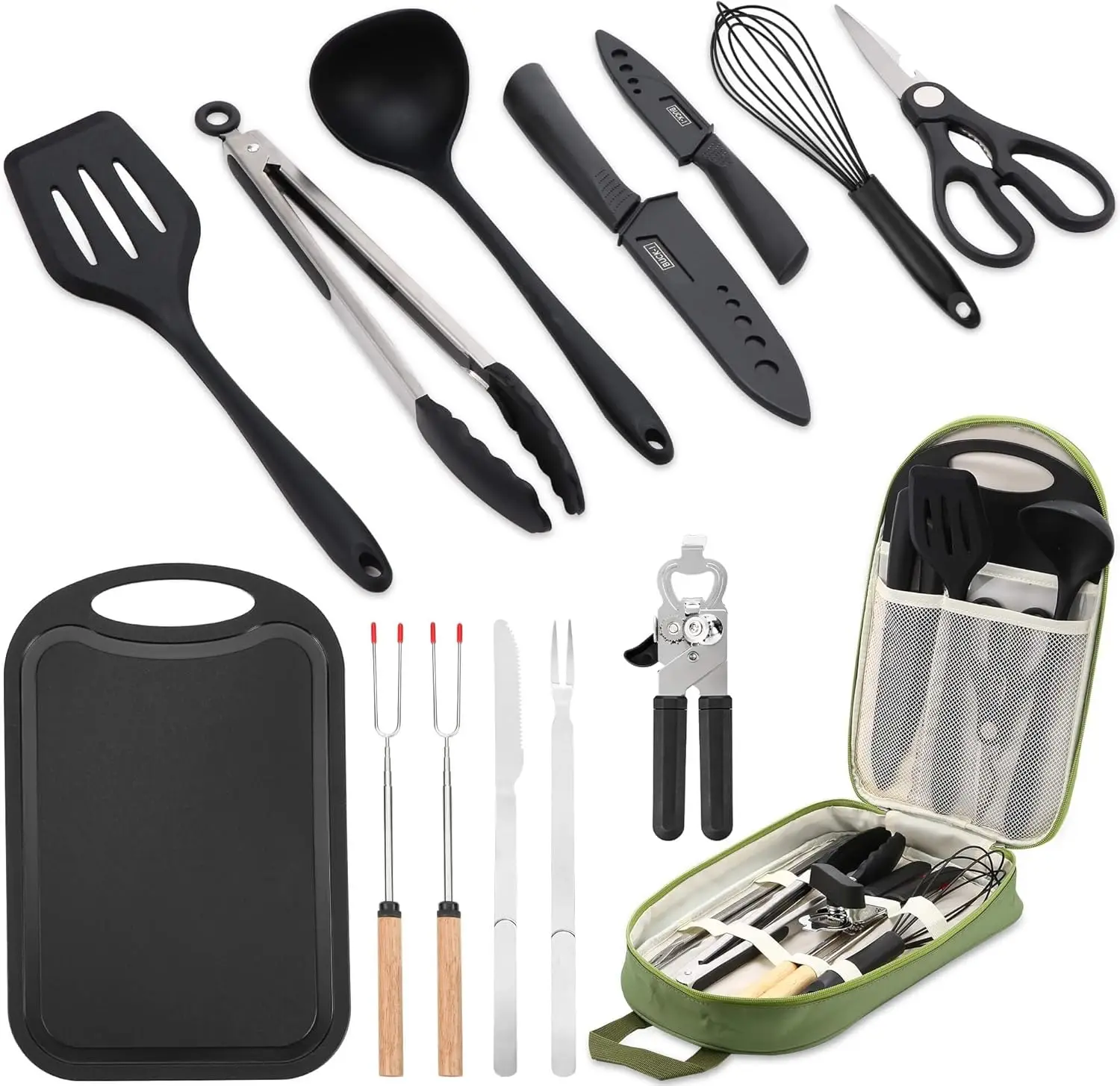 

14PCS Camping Cookware Set, Stainless Steel & Silicone Mess Kit for Outdoor Cooking, RV, Picnic, Grill