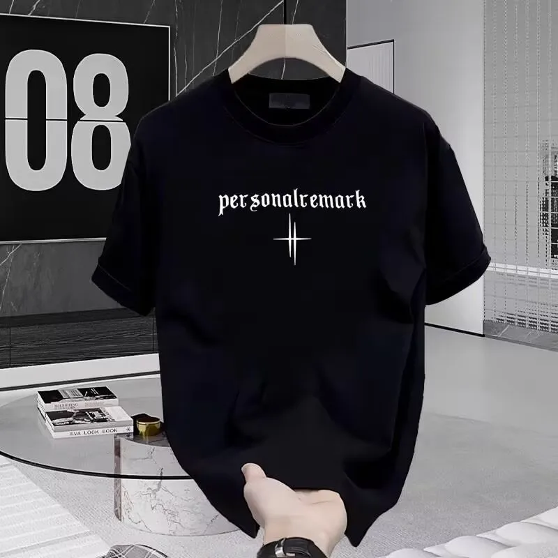 

Fashionable summer letter simple print T-shirt for men, 100% pure cotton casual loose sweat-absorbing short-sleeved top