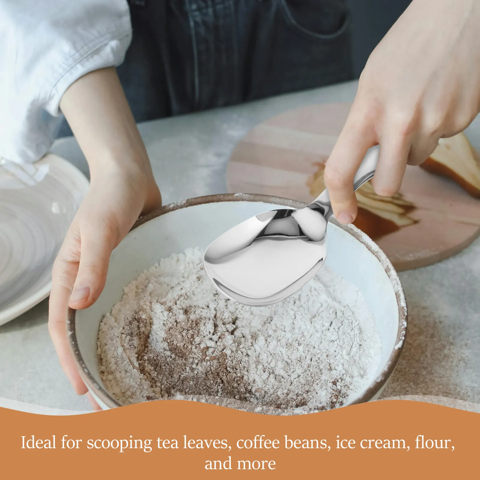 4Pcs Stainless Steel Short Handle Tea Spoon Set Thickened Deep Bowl for Coffee Beans Tea Leaves Ice Cream Flour Sugar Salt Honey
