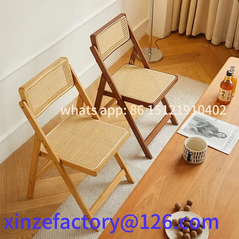 

Customizable Folding Rattan Household Solid Wood Stool Backrest Dining Chair