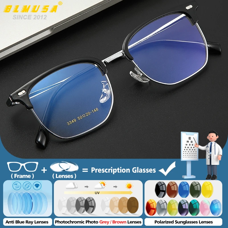

BLMUSA New Fashion Square Myopia Prescription Glasses Men Anti Blue Light Photochromic Eyewear Progressive Reading Eyeglasses