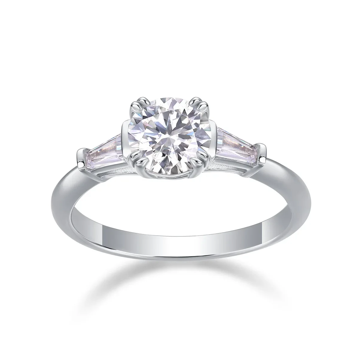 

S925 Sterling Silver 1ct D VVS1 Moissanite Three Stone Ring,Baguette Cut Vintage Minimalist Stackable Band Sparkling Engagement
