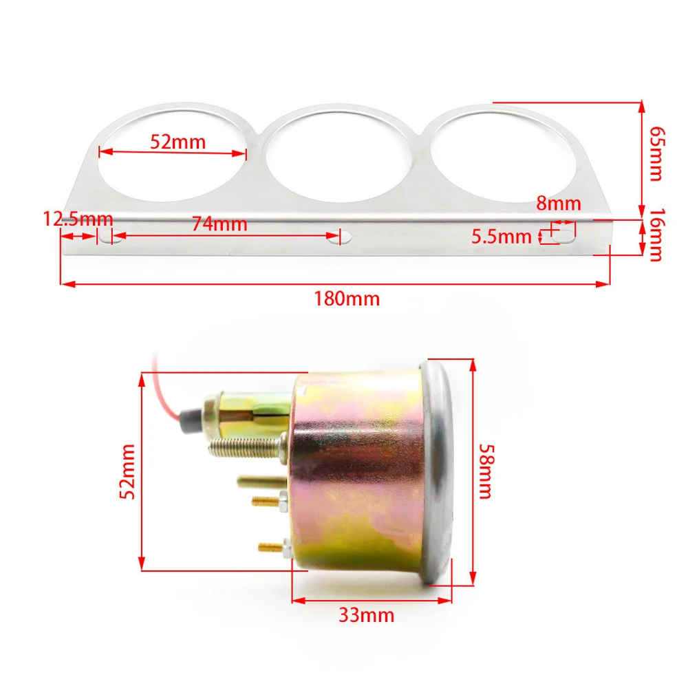 Universal Car 2\'\' 52mm Chrome Volt Water Temp Gauge Oil Pressure Gauge Triple Gauge Set Kit 3-Gauge Mechanical Kit Gauges