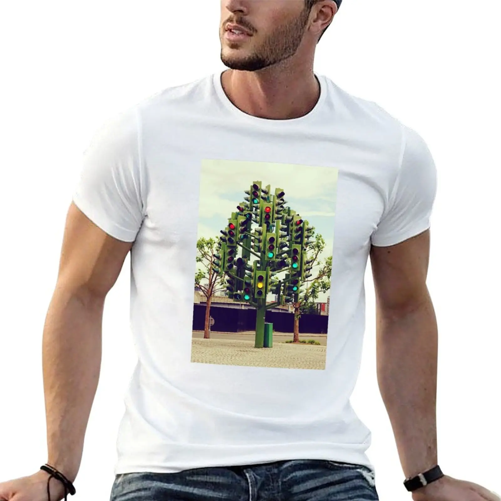 The Traffic light tree of London T-Shirt Casual Fashion Short Sleeve Cotton T-Shirt