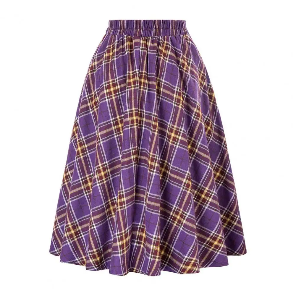 Damen-Rock, elastisch, hohe Taille, A-Linie, Midirock, Kontrastfarbe, karierter Druck, großer Saum, mittellanger Rock, Alltagskleidung, Bydstitu