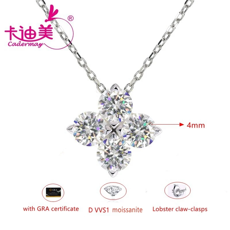 

CADERMAY White D VVS1 Moissanite GRA S925 Sterling Silver Flower Shape Pendant Chain For Women Necklace Jewelry Anniversary Gift