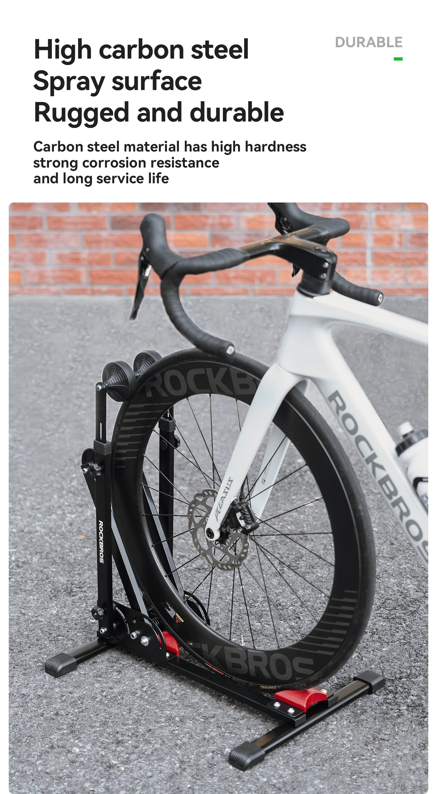 ROCKBROS Fahrrad-Parkständer, doppelte Stangen, Kohlenstoffstahl, MTB, Rennrad, faltbare Fahrrad-Parkständer, die Radfahren steht – Detail 7