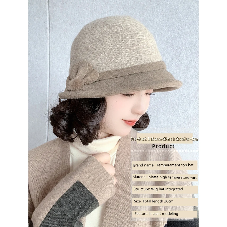 Autumn And Winter Hat Wig Fashion Thick Wool Fisherman\'s Hat Lazy Roll Foreign Style Aging Short Curly Hair Cove