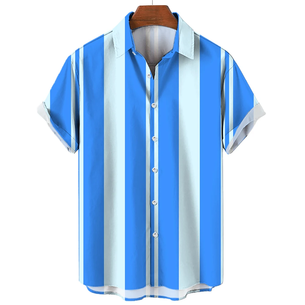 Hawaiian Stripes Simple Shirt For Men\'s Casual Fashion Streetwear Dazn Short Sleeve Breathable Top Clothing Harajuku Holiday