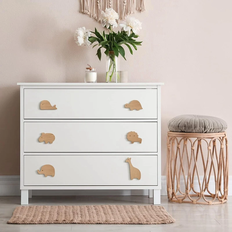 Wooden Animal Cabinet Knobs Decorative Dresser Knobs With Screws Dresser Pulls Wood Marine Woodland Animals Knobs 6Pcs Durable