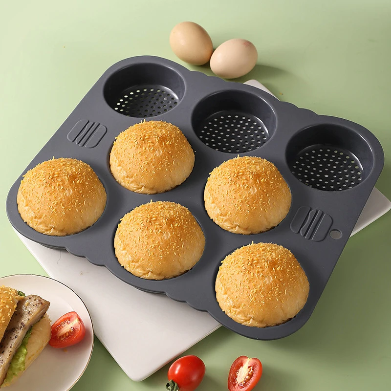 8 Cavity Silicone Hamburger Bread Bun Pan Reusable Non Stick Hamburger Bun Mold Easy To Release Baking Pan