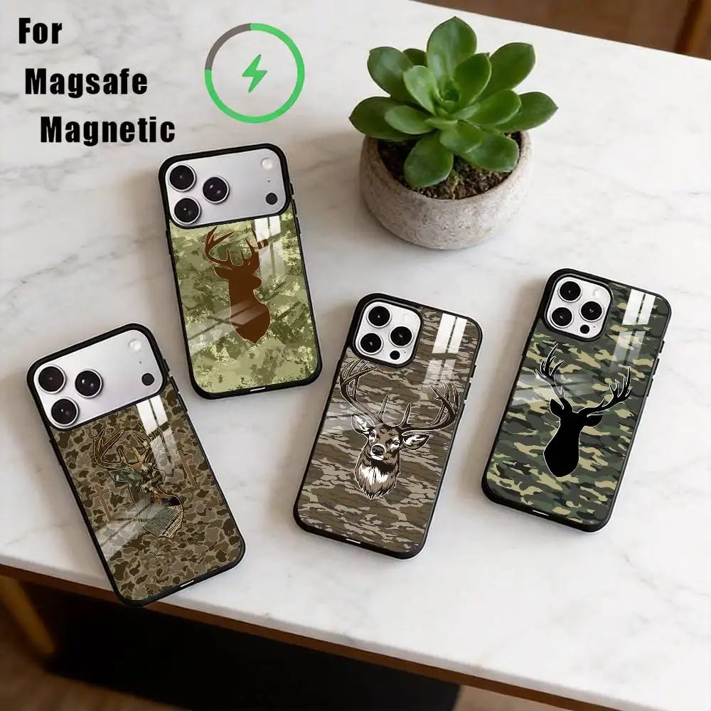 

Deer Hunting Camo Phone Case For iPhone17,16,15,14,13,12,11 Plus,Pro Magnetic with Magsafe Wireless Charging