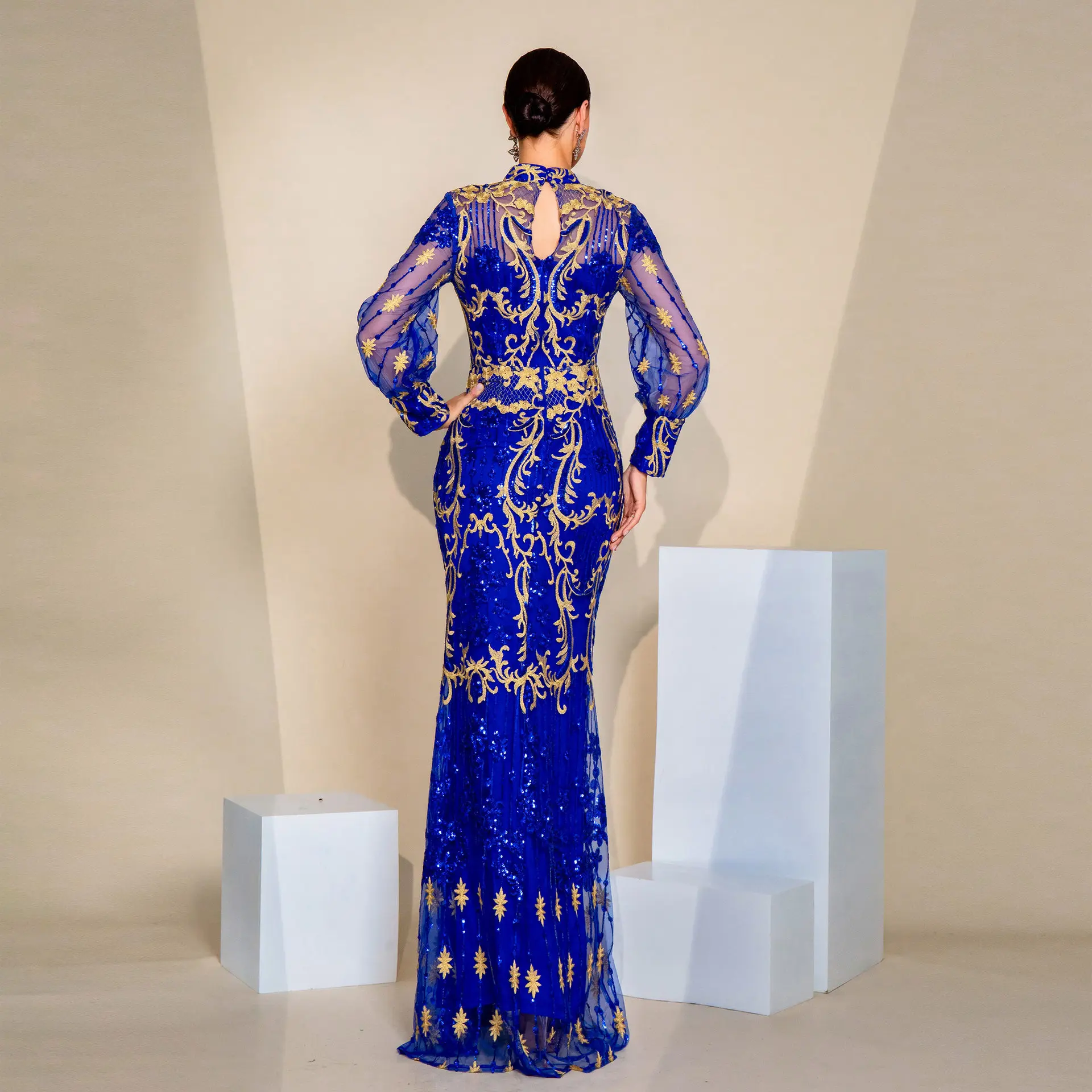 エレ・ロング・スヴェ・ラウンド・ネ・イブニング・ドク・スパークリング・スパンコール・プロム・ドク・メイド・オブ・ドク・ウィメンズ・ロングガウン・ハイウエスト・ボディ...