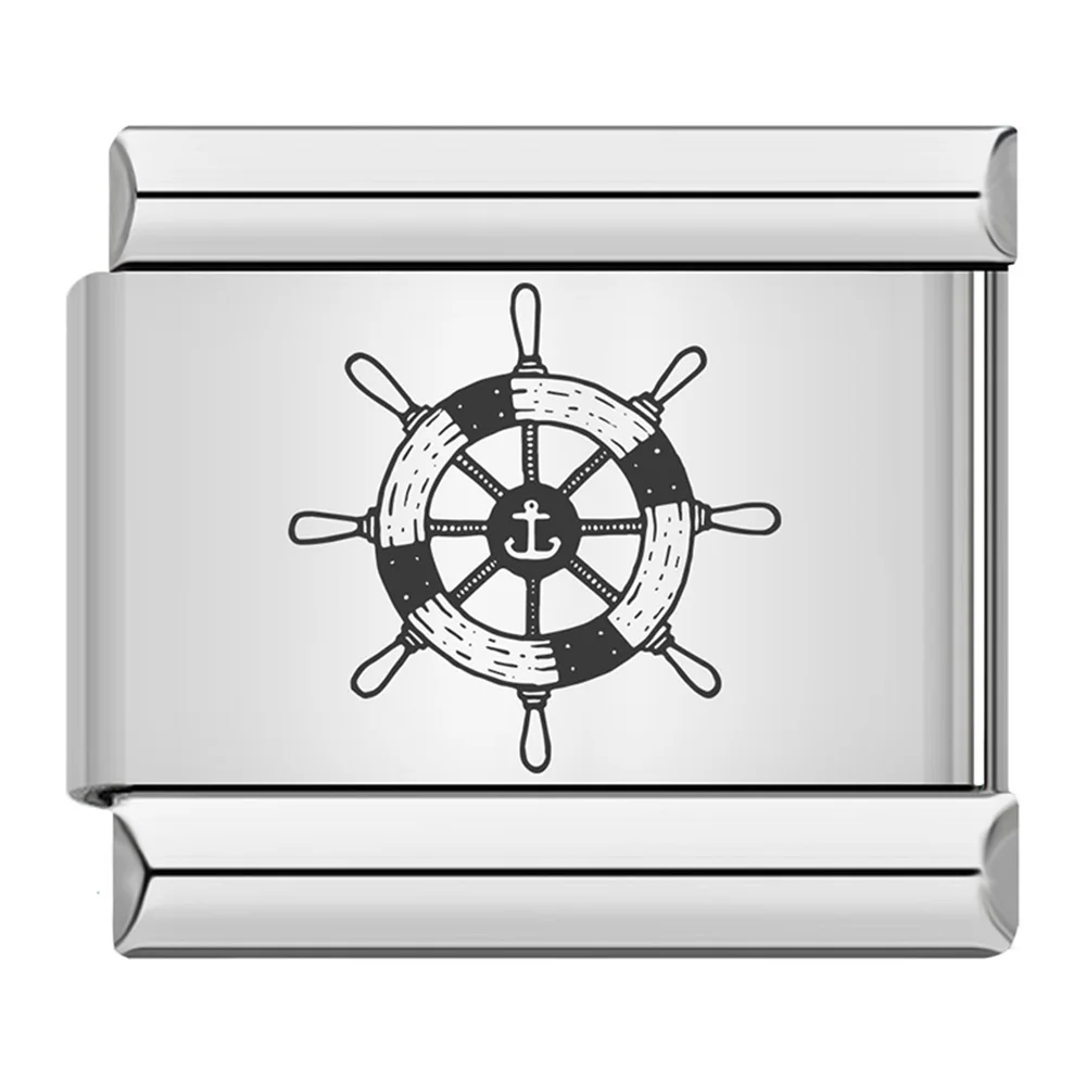 Modischer Charme-Kartenanhänger, Hotel-Pass, Kino, Ruder, Edelstahl-Laserschmuck, italienisches 9mm-Gliederarmband für Damen und Herren, DIY-Armbandherstellung – Detail 3