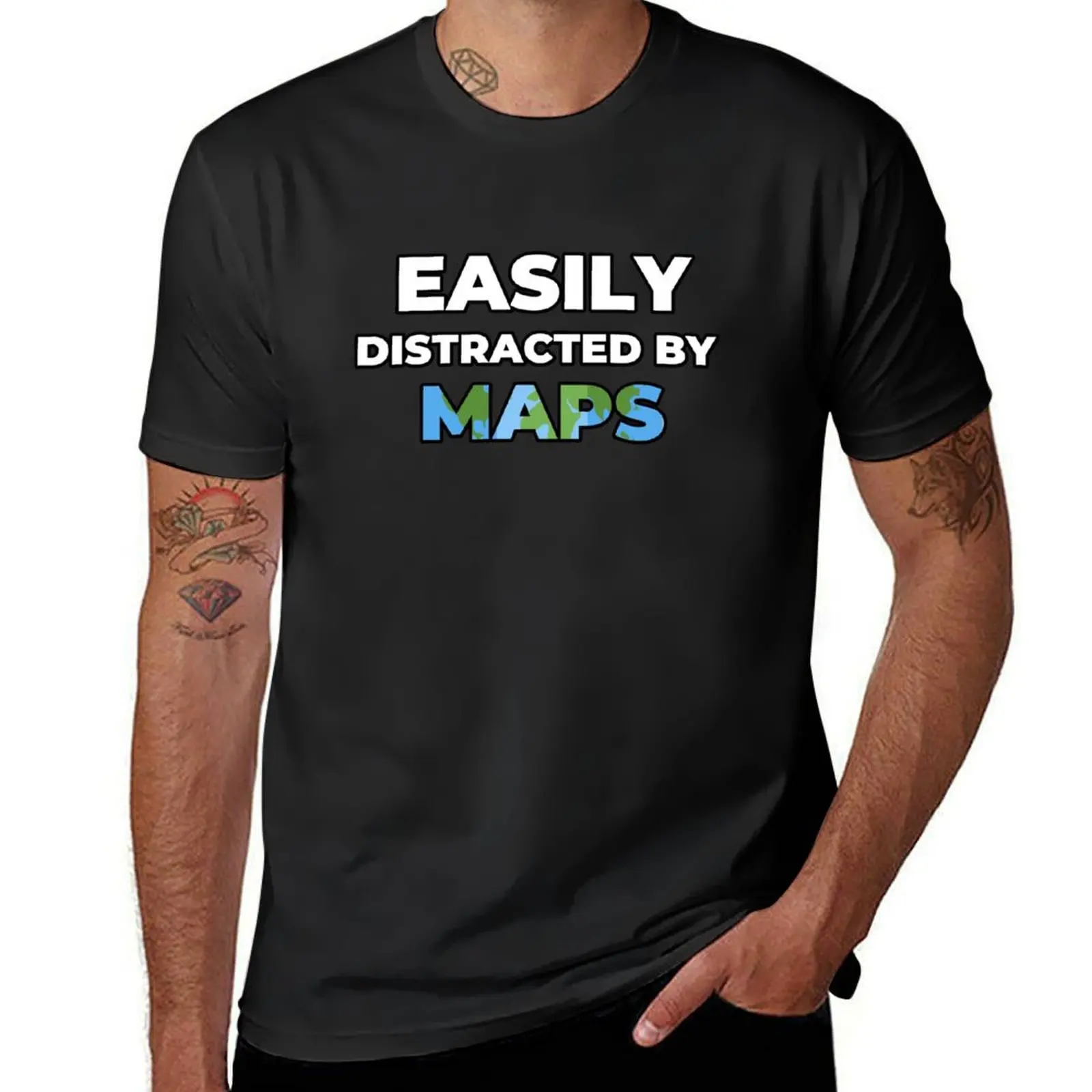 easily distracted by maps , funny geography teacher quote T-Shirt Short sleeve tee heavyweights tees blacks mens funny t shirts