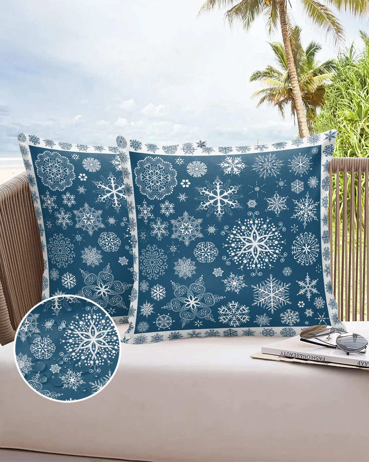 2/4PCS Christmas Blue Snowflake Texture Waterproof Decorative Sofa Throw Pillow Cover Case Garden Patio Cushion Covers