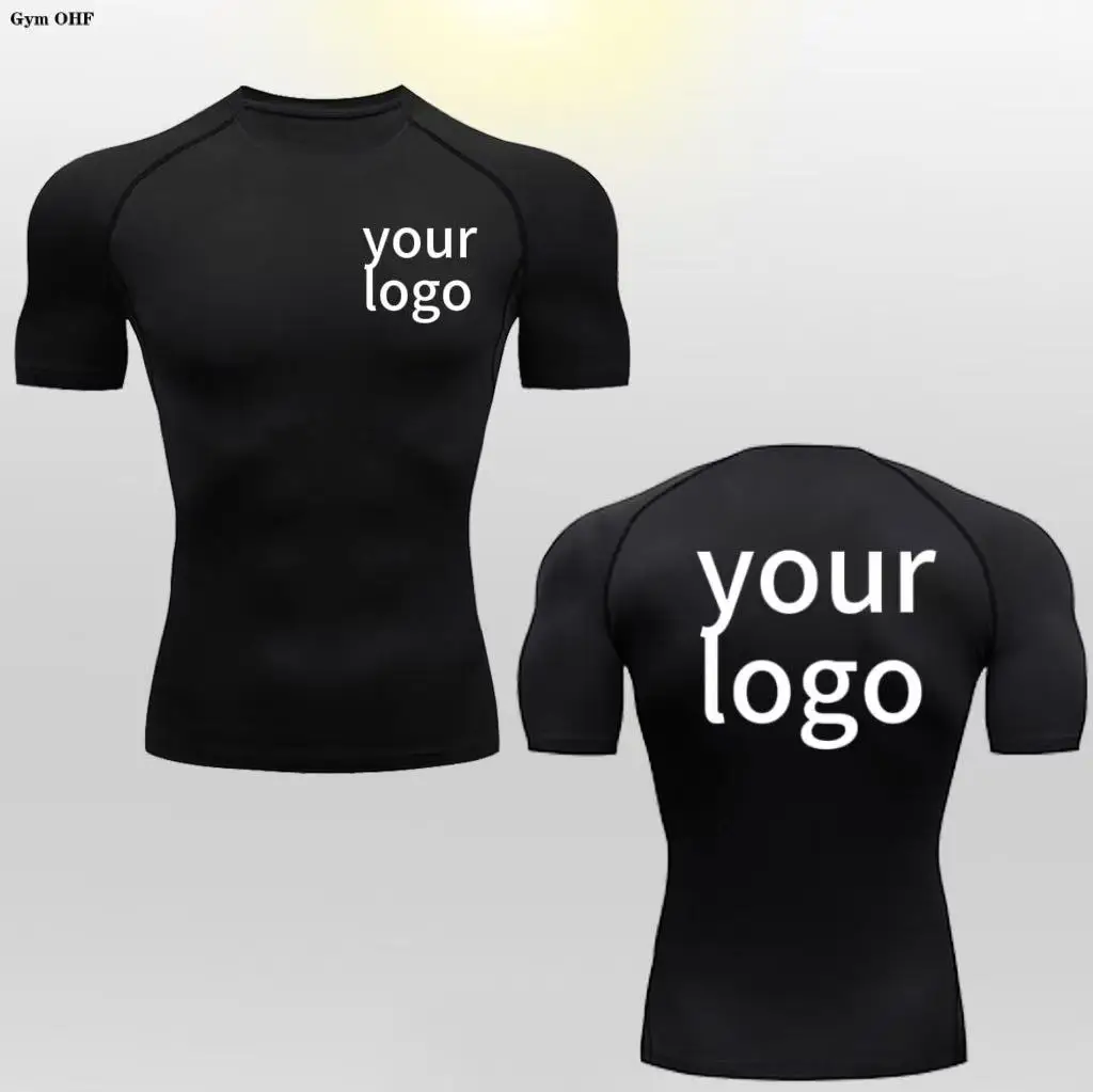 Hot Men's Custom Logo T-Shirt Sports Top Quick Drying Lightweight Tight Fitting Shirt Sports Fitness And Bodybuilding Exercise