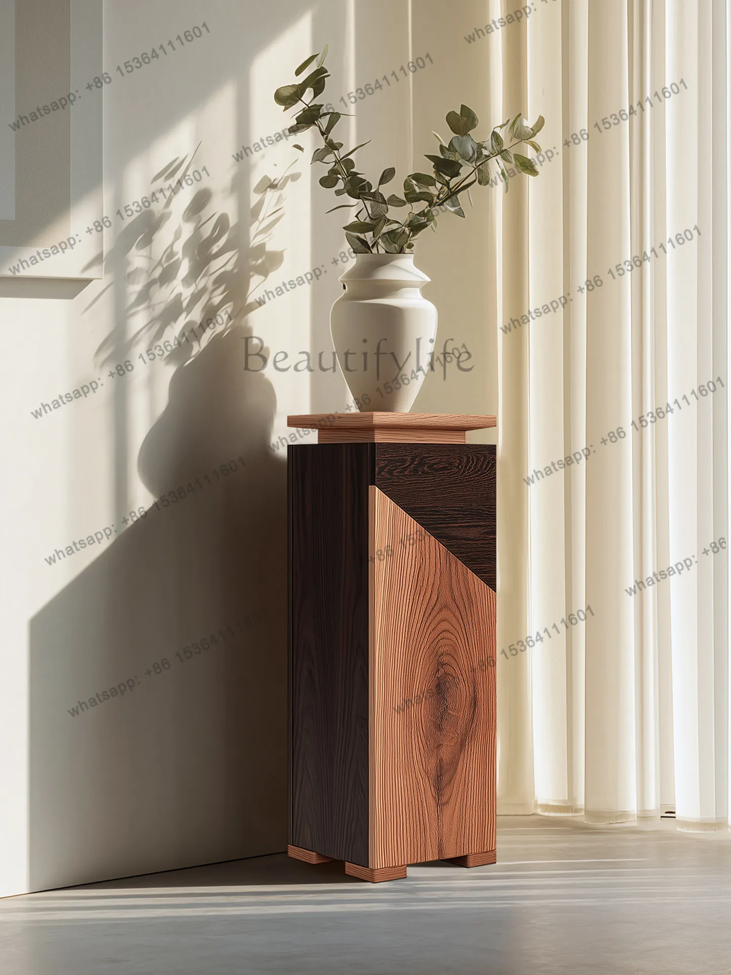 YJ Wabi Sabi Solid Wood Storage Cabinet Floor Display Stand Entry Living Balcony Furnishing