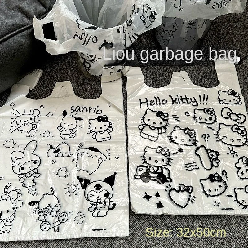 80pcs Vest Sanrio Anime Kawaii Hello Kitty Pochacco Thickened Garbage Bag Portable Cute Cartoon Packaging Plastic Bag Wholesale