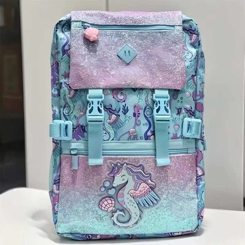 Australian Seahorse Unicorn Student Postman's Backpack Large-capacity Double-layer Pen Case Portable Lunch Bag Holiday Gift view 2