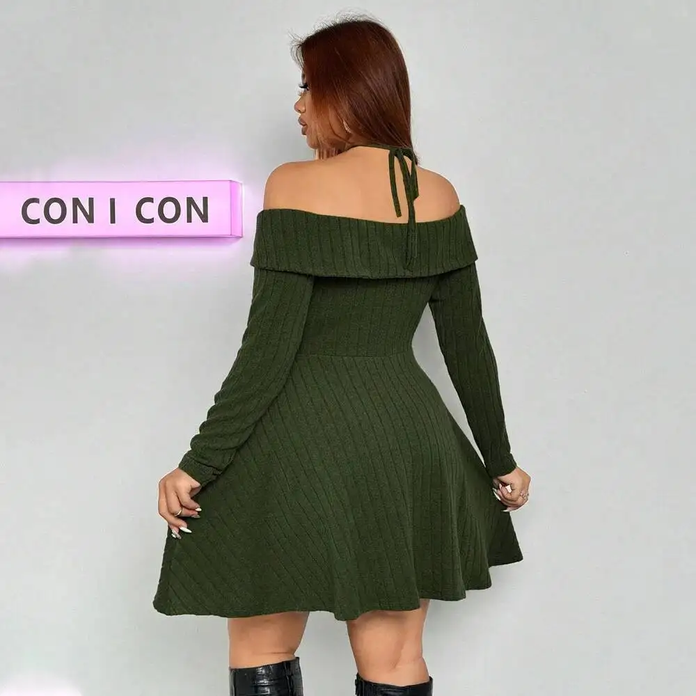 

Сексуальное женское платье оверсайз в стиле Instagram, осенне-зимнее, с открытыми плечами и вырезом халтер, короткое, повседневное, в стиле Y2K