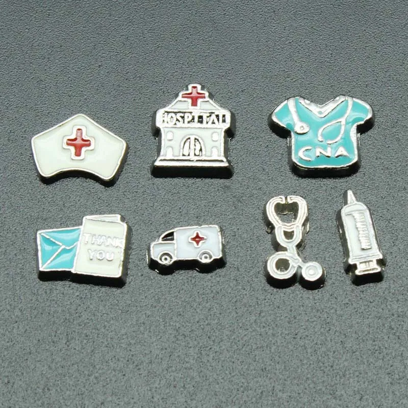 20pcs/lot Hospitals Stethoscopes Nurse Hat Enamels Medicine Health Floating Charms For Glass Lockets Memory Pendant Jewelry