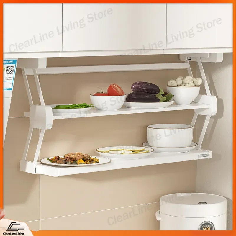 Stainless Steel Hanging Kitchen Vegetable Rack Pull Down Folding Multi Layer Storage Shelf for Cabinet Wall Mounted Space