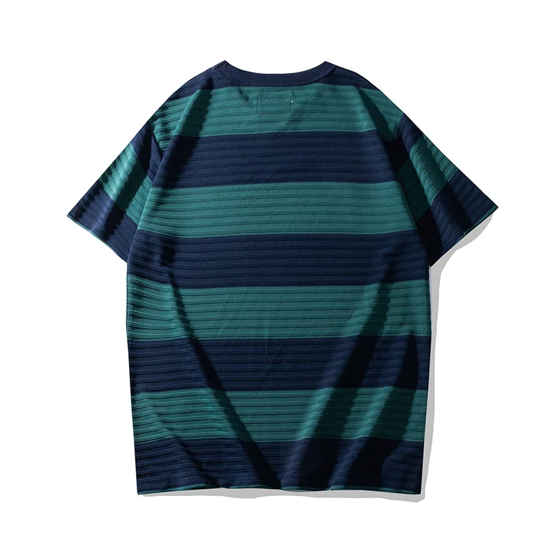 OK4113 Men's Striped Shorts for Summer 280g/m² Good Quality Short Sleeve O-neck Vintage Classical Loose Casual Pullover Tee Male