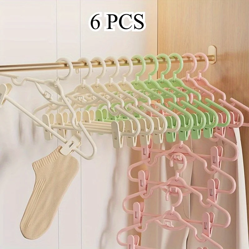 

6pcs Clothes Hangers with Clips | Heavy Duty Plastic Closet Organizer Hooks for Laundry and Dorm Wardrobe | Durable Space-Saving