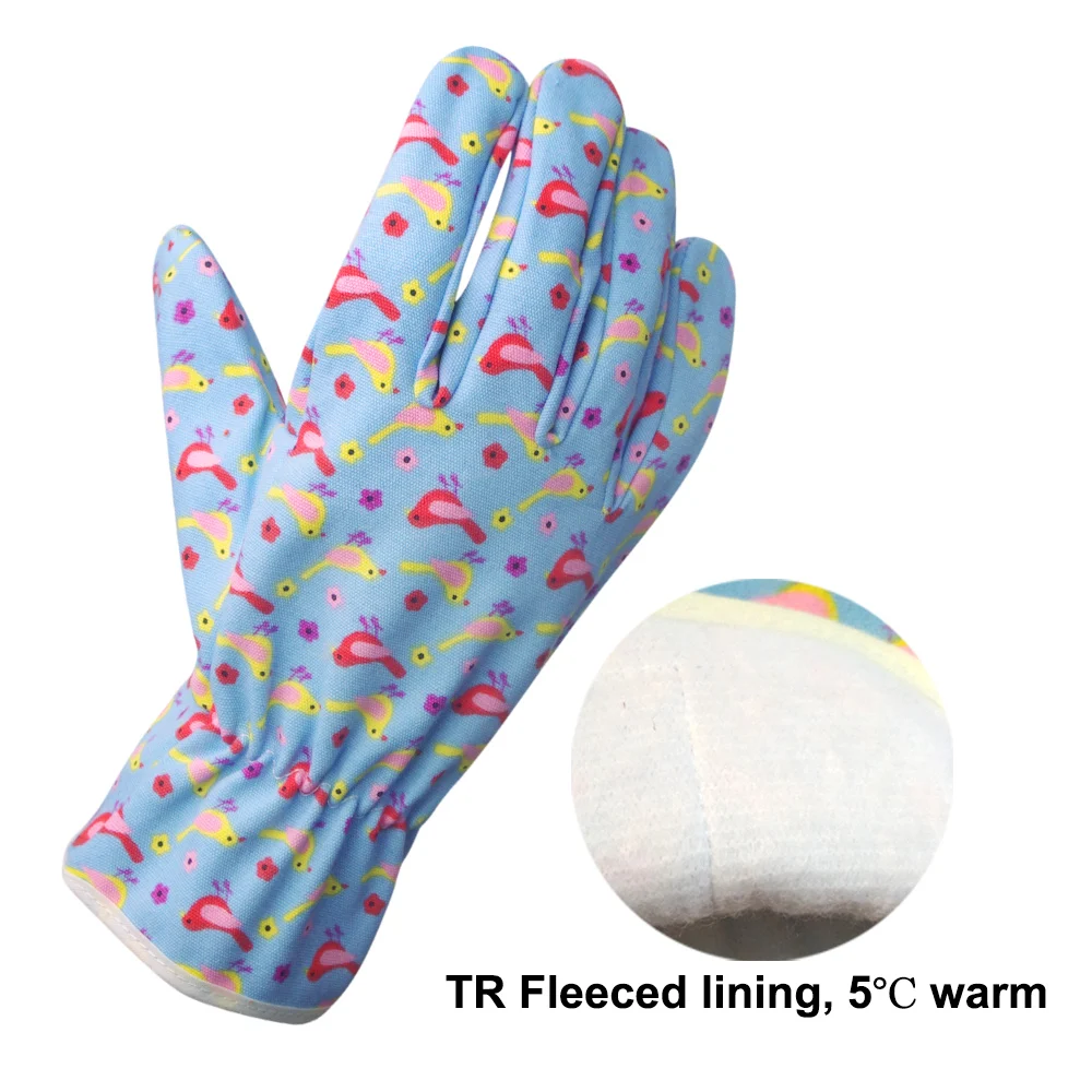 Canvas/Cotton Gardening Work Gloves, Thin Terry Fleeced Lining for Warmth, Elastic Cuff, 2 Pairs Pack