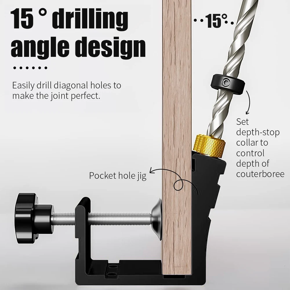 Pocket Hole Jig Kit Dowel Drill Joinery Screw Kit Woodwork Guides Joint Angle Tool Carpentry Locator Aluminium DIY Tools