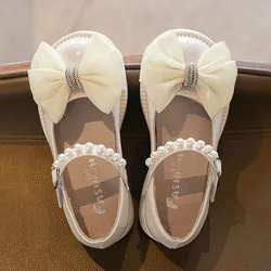 Girls Princess Leather Shoes Pearl Shallow New Children's Flats Kids Baby Bowknot Dress Single Shoes Wedding Party Mary Janes