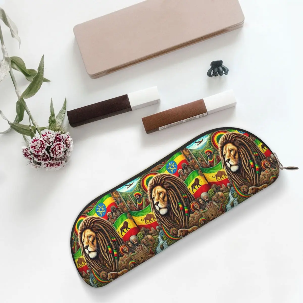 Rastafarian Amaiquina Reggae Rasta Lion Street Skullies 연필 케이스 펜 홀더 보관 문구 용품 펜 상자 연필 가방