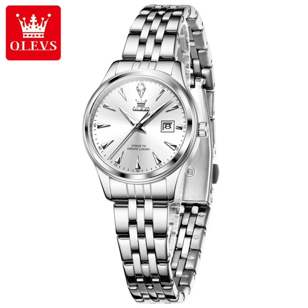 ساعة أوليفس كوارتز بقرص دائري ، سوار ساعة من الفولاذ المقاوم للصدأ ، تقويم مضيء ، هدية الموضة ،