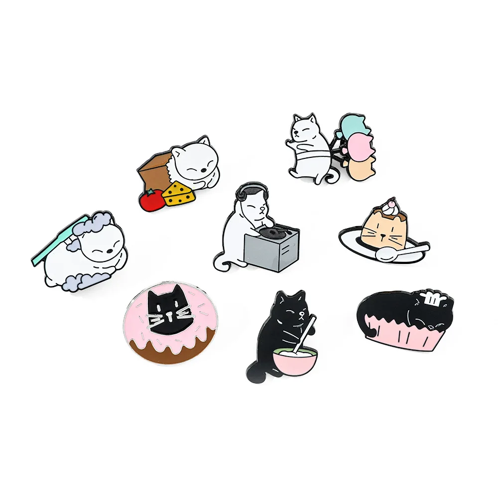 

1 Set Cute Cartoon Creative Brooch Cute Donut Cat Tying Balloon Making Cake Metal Badge Fashion Toys Anime Cartoon