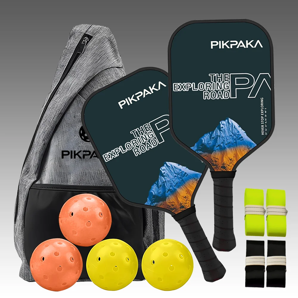 PIKPAKA العلامة التجارية نمط تصميم Pickleball شريط لحام المضادة للانزلاق مجداف مجموعة الألياف الزجاجية 13 مللي متر العسل الأساسية خفيفة الوزن مع كرات حقيبة