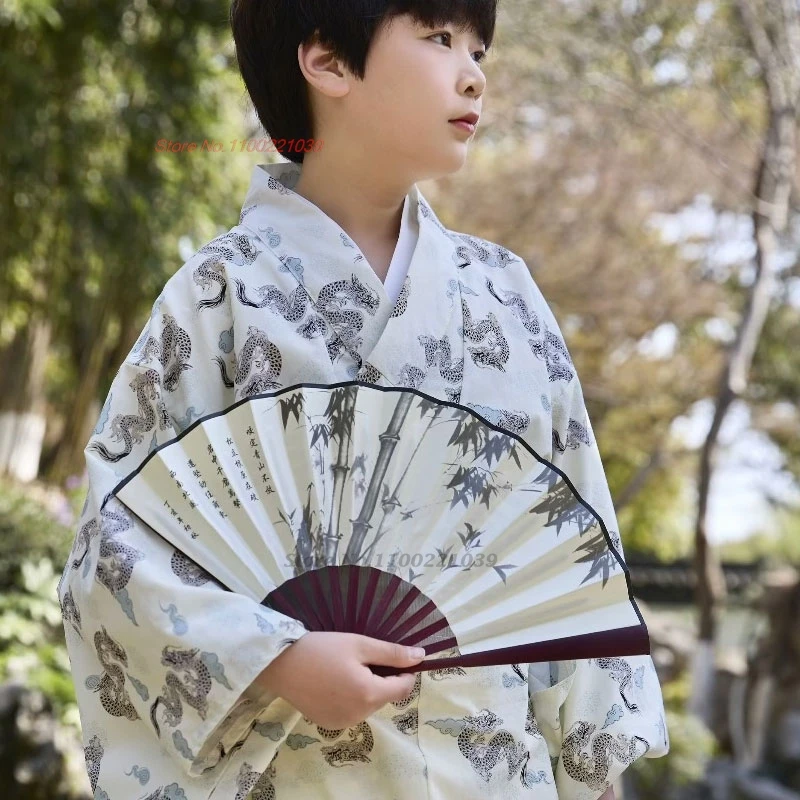 2025 japanese traditional yukata kimono children japanese robe geisha dragon print kimono belt+belt set festival cosplay costume