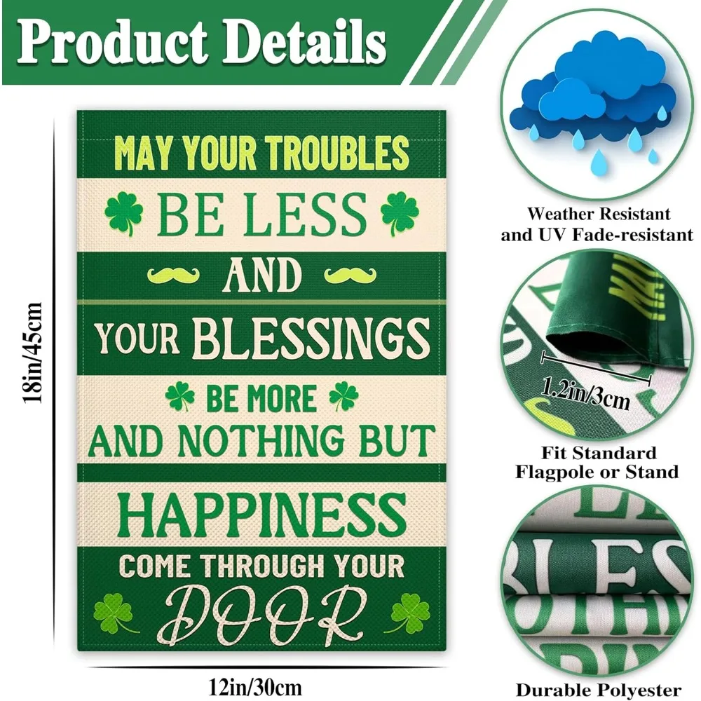 أعلام حديقة عيد القديس باتريك للخارج مقاس 12 × 18 بوصة مزدوجة الجوانب علم الحديقة الأيرلندية نعمة 3 طبقات علم حديقة شامروك الأخضر لـ